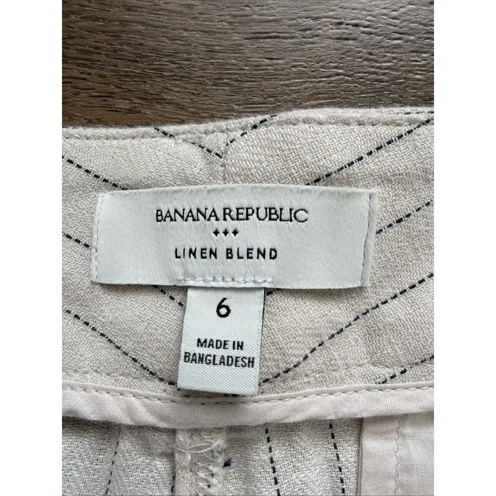 Banana Republic Factory Linen-Blend Pants Women 6 Beige Striped Pleated Academia